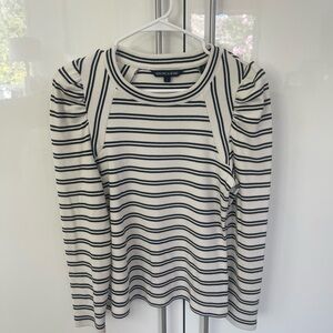 Veronica Beard Navy and Cream Striped Long Sleeve Top